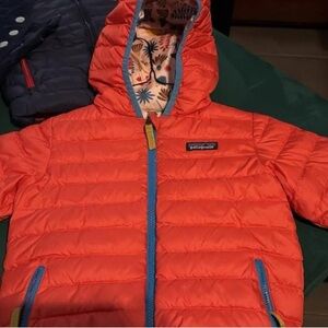 Patagonia Vibrant Red Puffer Jacket with Floral Lining